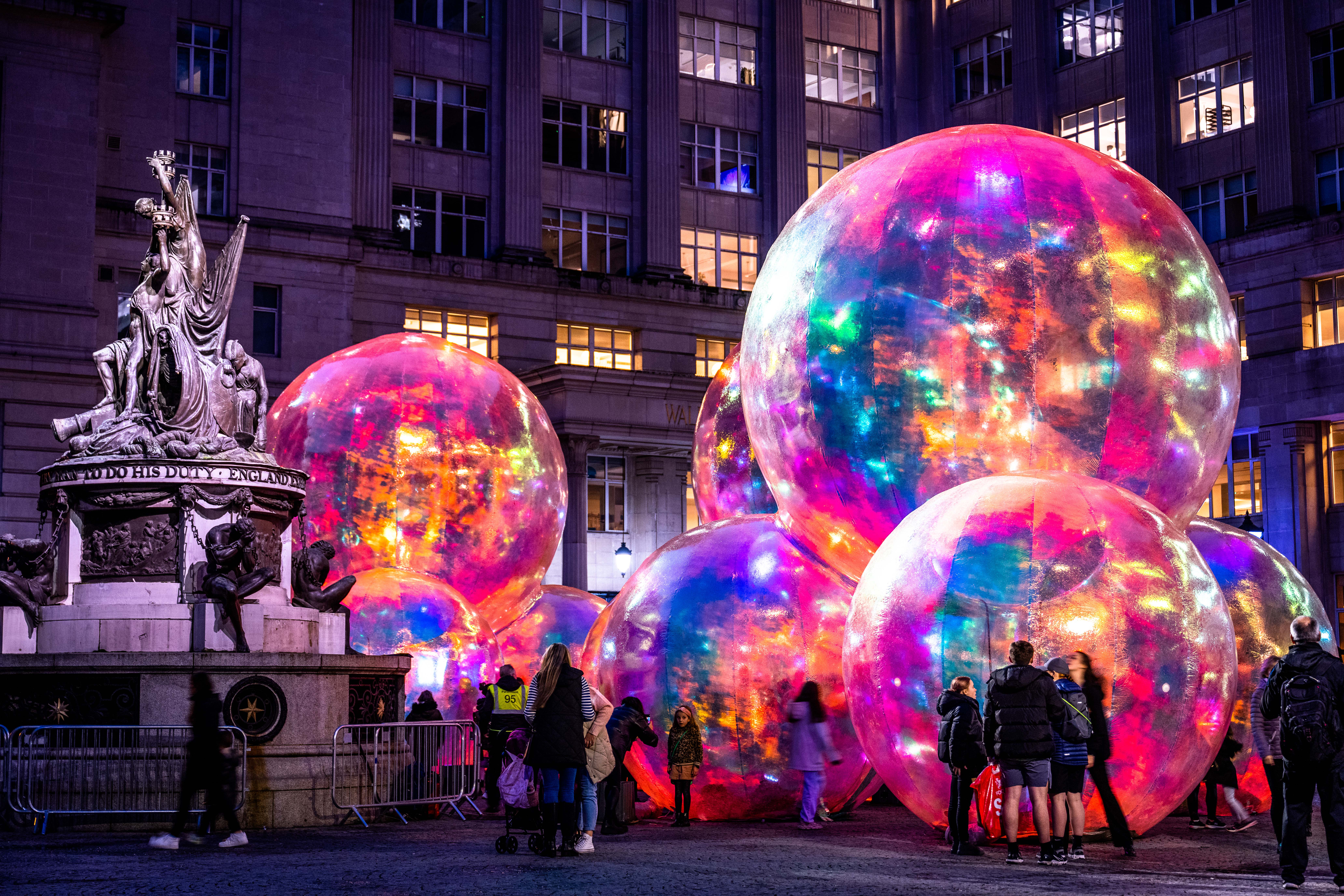 River of Light bubbles at Exchange Square, Liverpool